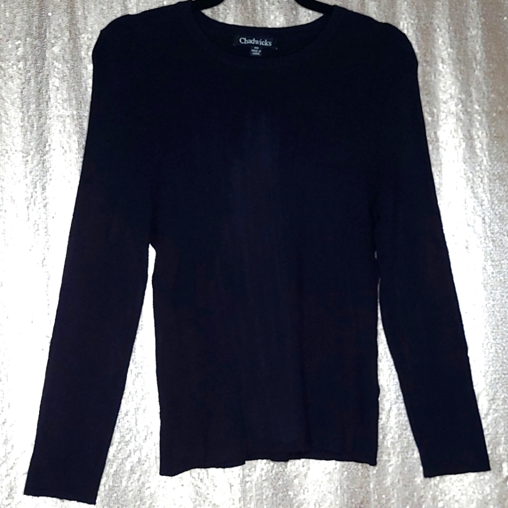 Chadwick's EUC PM Supremely Soft Mini Rib Sweater with Long Sleeves - Black